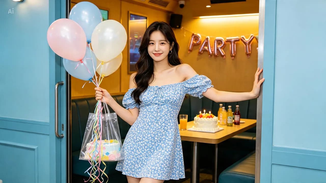부산역점 파티보드를 꾸미며 노래방을 즐기는 모습