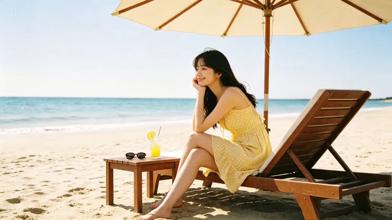 광안리 해변 선베드에서 쉬는 모습