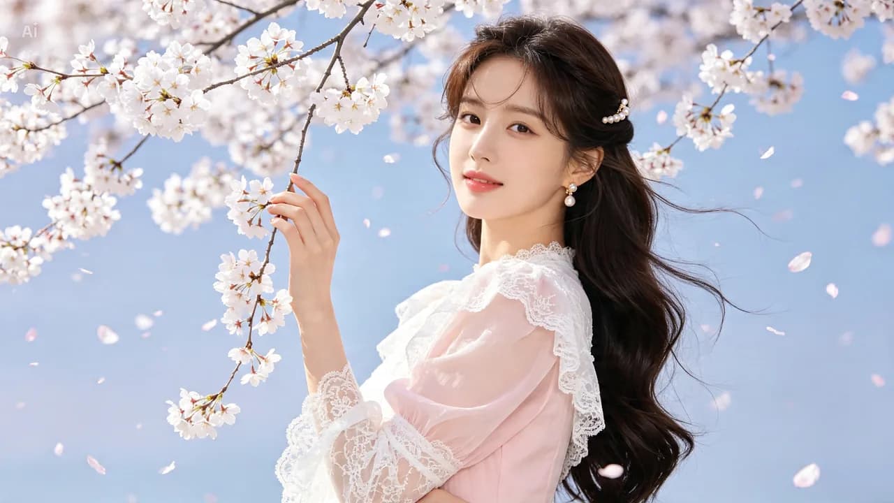 하단 벚꽃 아래에서의 인물 스냅