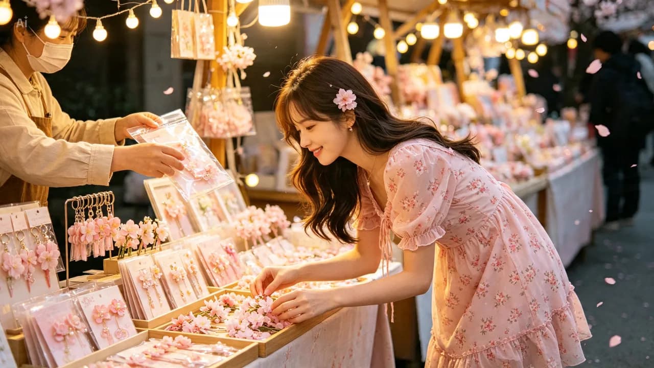 명지 벚꽃 시장에서 장을 보는 모습