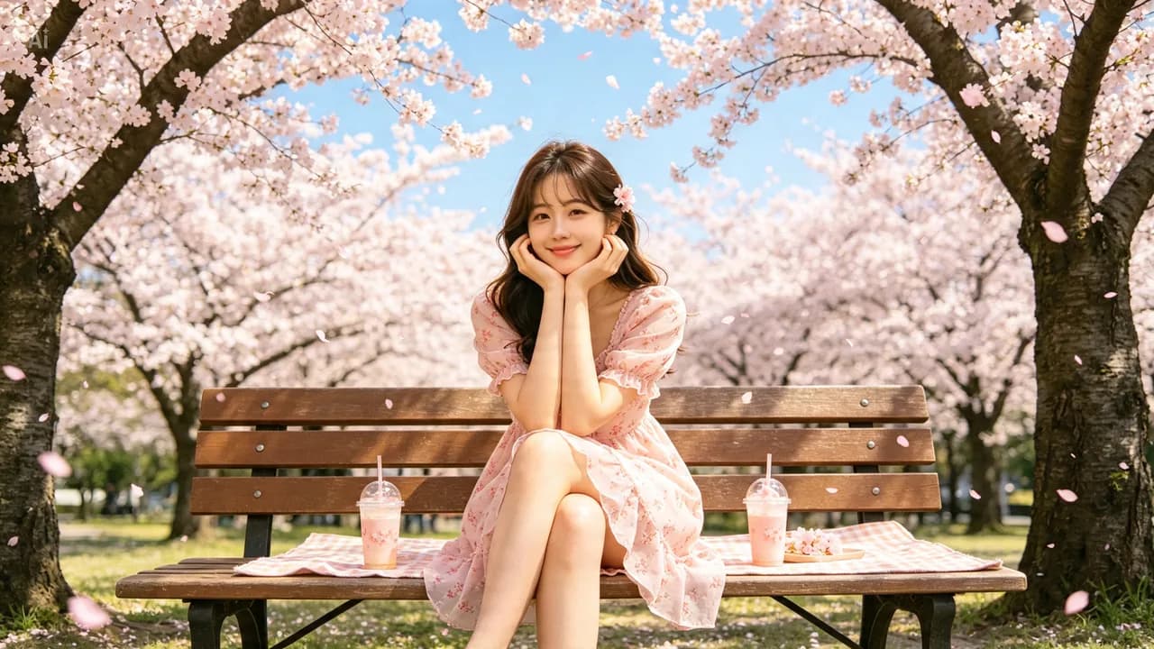 명지 벚꽃길을 걷는 모습