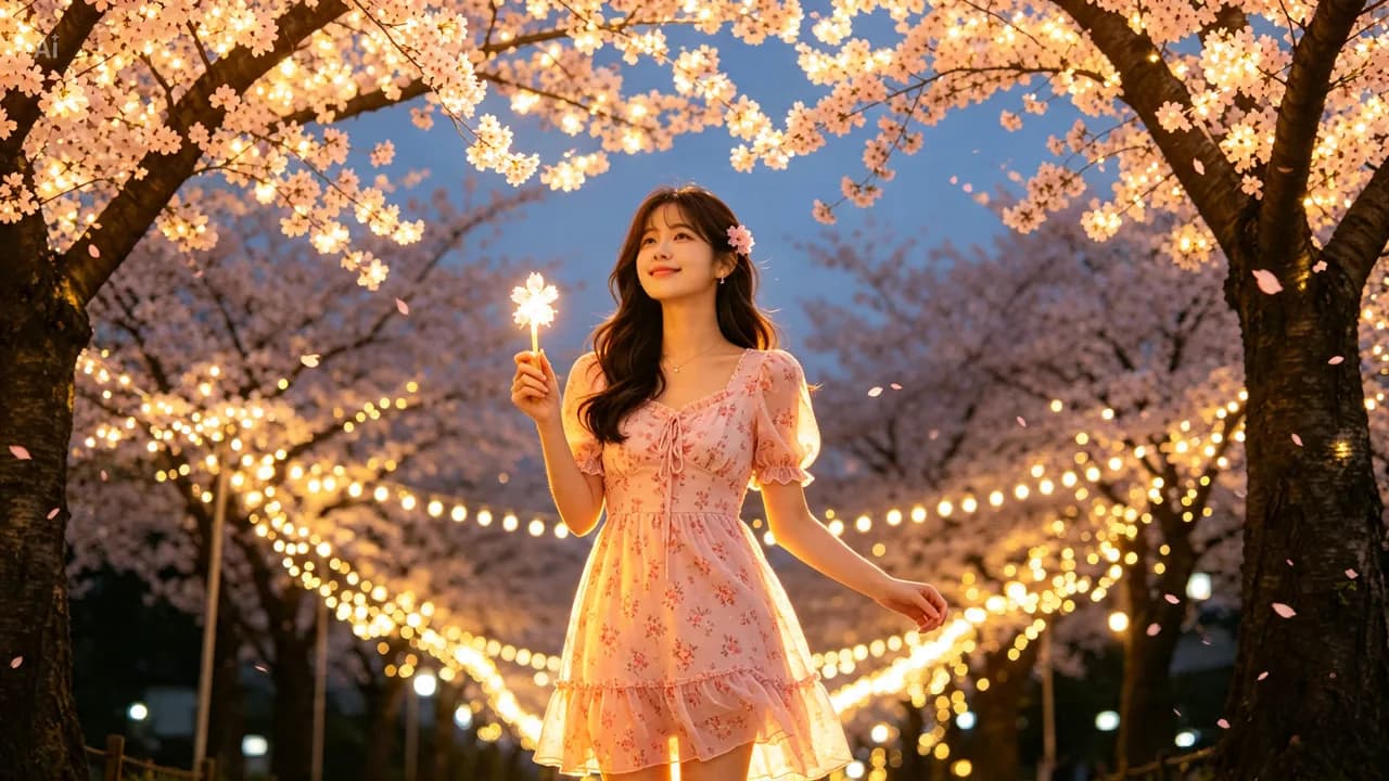 명지 벚꽃 축제거리를 걷는 모습