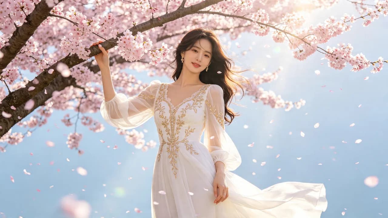 수영 벚꽃길을 걷는 모습